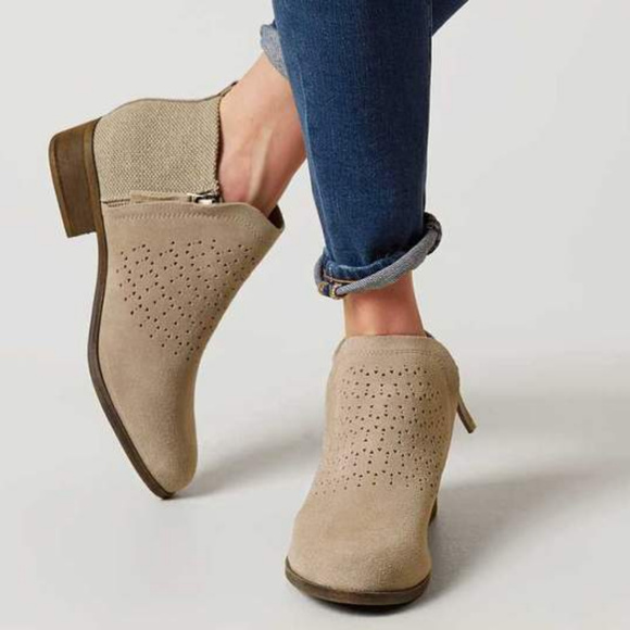 TOMS Suede Perforated Ankle Booties - Picture 1 of 7